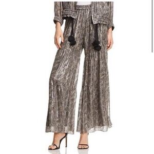 Kobi Halperin Ilse paisley silk blend metallic tiered chiffon wide leg pants XS